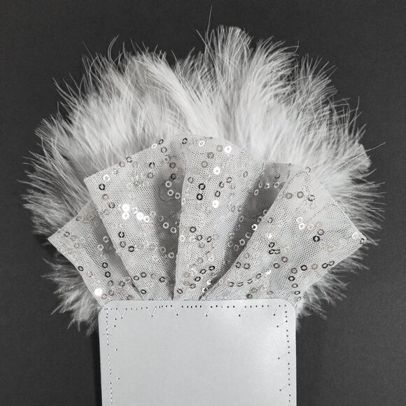 NEW Grey Sequin Ruffle & Feather Pocket Square Insert - Picture 3 of 7